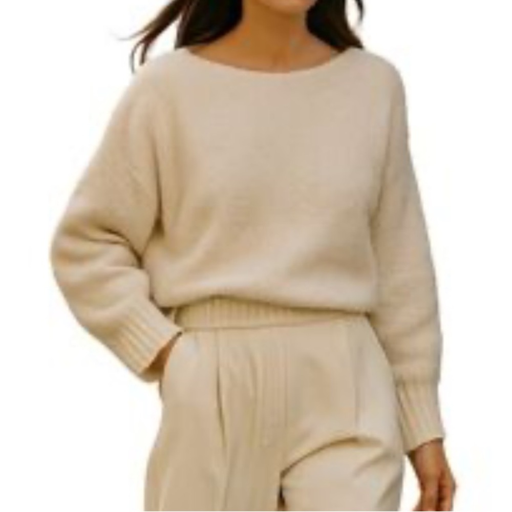 RUBY MOON Cream Fuzzy Knit Sweater Oversized Balloon Sleeve Size Medium
